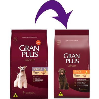 Ração GranPlus Menu Sênior Frango e Arroz para Cães Idosos Raças Médias e Grandes - Imagem 3