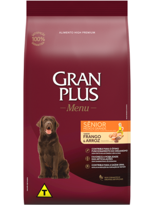 Ração GranPlus Menu Sênior Frango e Arroz para Cães Idosos Raças Médias e Grandes